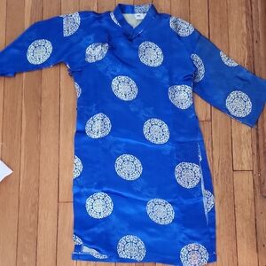 Blue Traditional Dress with White Patterns